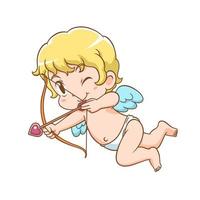 personaggio dei cartoni animati di Cupido carino che tiene arco e freccia. vettore