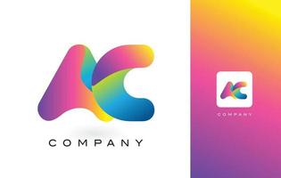 lettera logo ac con arcobaleno vibranti bei colori. vettore di lettere colorate viola e magenta alla moda.