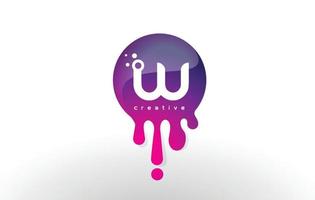 w lettera logo splash. disegno di lettere con punti e bolle viola vettore