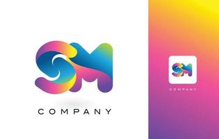 lettera logo sm con arcobaleno vibranti bei colori. vettore di lettere colorate viola e magenta alla moda.