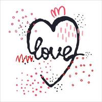 illustrazione vettoriale con scritte disegnate a mano. amore nel cuore. disegno calligrafico. può essere utilizzato per la stampa di t-shirt, inviti, biglietti di auguri, poster, striscioni