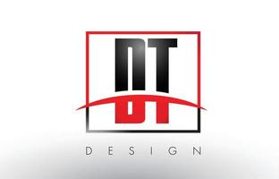 lettere del logo dt dt con colori rosso e nero e swoosh. vettore