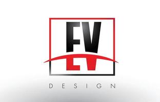 lettere del logo ev ev con colori rosso e nero e swoosh. vettore