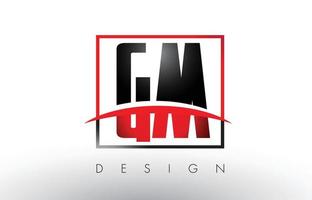 lettere del logo gm gm con colori rosso e nero e swoosh. vettore