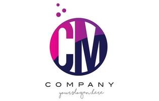 cm cm cerchio lettera logo design con bolle di punti viola vettore