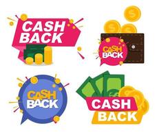 denaro cashback icona raccolta impostato con monete dollaro d'oro. illustrazione vettoriale