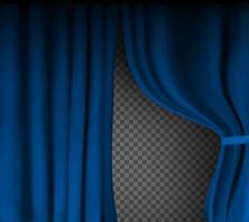 tenda di velluto blu colorata realistica piegata su uno sfondo trasparente. tenda opzione a casa al cinema. illustrazione vettoriale