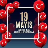 19 maggio commemorazione di ataturk, giornata della gioventù e dello sport. turco parla 19 mayis ataturku anma, genclik ve spor bayrami. biglietto di auguri per le vacanze turche. illustrazione vettoriale