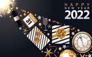 felice anno nuovo 2022 sfondo, splendidamente decorato in oro