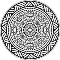 disegno geometrico tribale mandala, motivo stile tatuaggio hawaiano polinesiano, illustrazione mandala boho in bianco e nero vettore