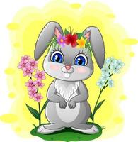 coniglio simpatico cartone animato in piedi sull'erba vettore