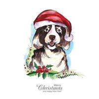 bellissimo disegno di biglietto di auguri per le vacanze di un cucciolo carino di natale vettore