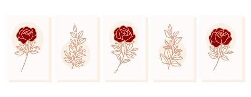 raccolta di modelli di biglietti romantici vintage con fiori di rosa vettore