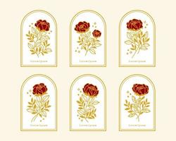 set di elementi del logo femminile e di bellezza del fiore di rosa vintage disegnati a mano vettore