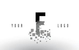 logo lettera f pixel con quadrati neri frantumati digitali vettore