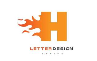 h lettera logo design della fiamma. concetto di lettering logo fuoco. vettore
