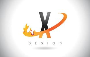 logo della lettera x con design di fiamme di fuoco e swoosh arancione. vettore
