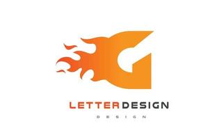 disegno del logo della fiamma della lettera g. concetto di lettering logo fuoco. vettore