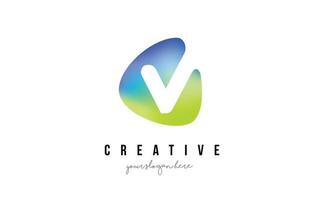 v lettera logo design con forma ovale verde blu. vettore