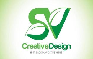 logo design lettera foglia verde sv. logo dell'illustrazione dell'icona della lettera di eco bio foglia. vettore