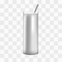 disegno del modello di mockup di bicchiere 3d bianco. tazzina da caffè da asporto argento con cannuccia in acciaio. tazza riutilizzabile vettoriale isolato