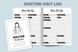 medico visita log book kdp interior. registro delle visite mediche. quaderno medico. registro dell'assistenza sanitaria e tracker medico. registro pronto per kdp. donna dottore linea arte. vettore