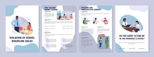 modello di brochure vettoriale piatto violazione delle regole della disciplina scolastica