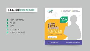 post sui social media di ammissione all'istruzione scolastica, modello di volantino quadrato web di studio all'estero vettore