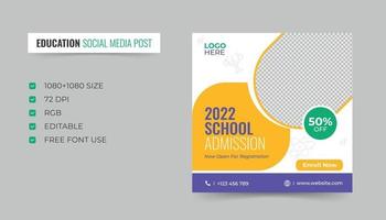 post sui social media di ammissione all'istruzione scolastica, modello di volantino quadrato web di studio all'estero vettore