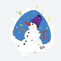 illustrazione vettoriale di un pupazzo di neve. l'immagine dell'adesivo è isolata dallo sfondo. pronto per stampa, badge, sito Web, banner e messenger. emoji bastone pupazzo di neve. personaggio delle fiabe invernali.