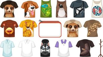 set di diverse camicie e accessori con motivi animali vettore