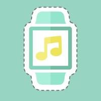 adesivo per app musicale con taglio alla moda isolato su sfondo blu vettore