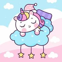 carino unicorno che dorme su una nuvola color pastello vettore