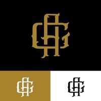 logo monogramma con lettera iniziale a, g, ag o ga vintage sovrapposto color oro su sfondo nero vettore