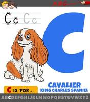 lettera c dell'alfabeto con personaggio animale cane cavalier cartone animato vettore