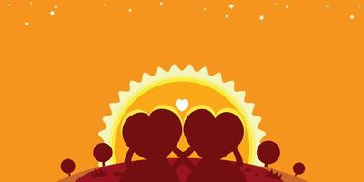 cuore cartone animato coppia tramonto romantico