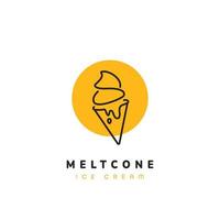 logo del gelato a cono fuso logo moderno e sofisticato della gelateria in stile semplice icona monolinea vettore