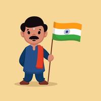 un uomo che tiene l'illustrazione della bandiera dell'india vettore