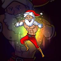 il giovane Babbo Natale con il corpo muscoloso esport mascot design vettore