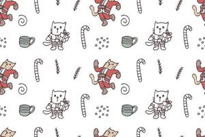 set di simpatici disegni di gatti per il motivo ripetuto di Natale vettore