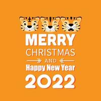 buon natale e felice anno nuovo 2022. l'anno della tigre. vettore