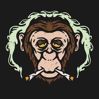 illustrazione d'epoca di uno scimpanzé fumante con un'espressione ubriaca vettore