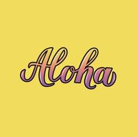 aloha 3d calligrafia scritta su sfondo giallo. concetto di vacanze estive. frase scritta a mano in lingua hawaiana ciao. modello vettoriale facile da modificare per il design del logo, banner, poster, flyer, t-shot.