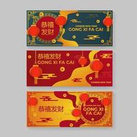 set di banner di gong cinese xi fa cai vettore