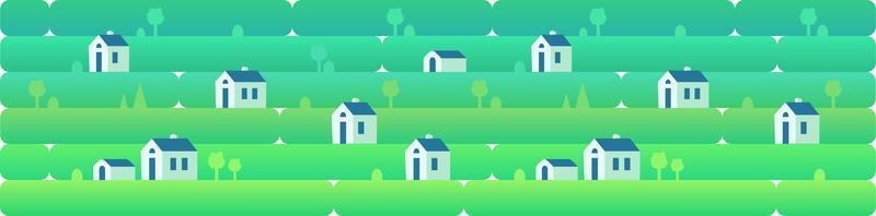 banner un paesaggio diurno con piccole case, su uno sfondo di erba, natura, colline. illustrazione vettoriale in stile piatto per design, giochi o siti web