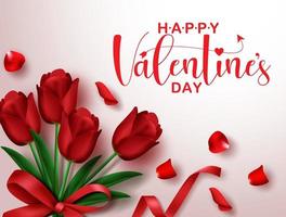 sfondo banner vettoriale di San Valentino. buon san valentino testo con romantico tulipano rosso fiore nello spazio vuoto per biglietto di auguri di san valentino. illustrazione vettoriale
