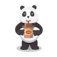 il piccolo panda beve il vettore dell'illustrazione di progettazione del fumetto del caffè