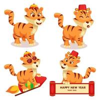 simpatica tigre celebrazione capodanno cinese cartone animato design illustrazione vettoriale