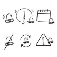 doodle disegnato a mano semplice set di icone di linea del vettore relative alla notifica. isolato