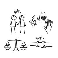 icone doodle disegnate a mano relative alle relazioni di armonia sfondo isolato vettore